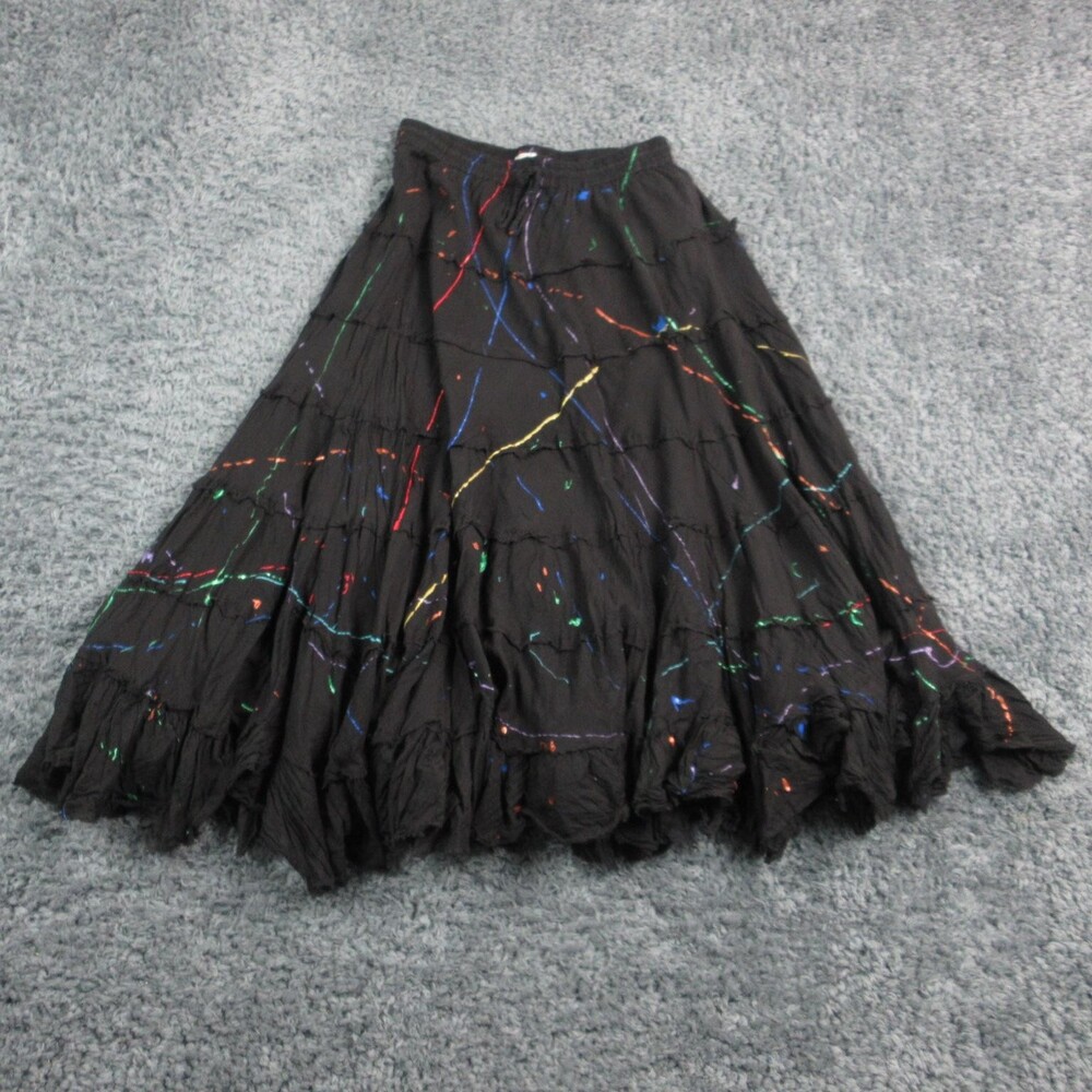 Sarah Handpainted Originals Skirt Womens One Size Black Ruffle Splatter 26x32.5*